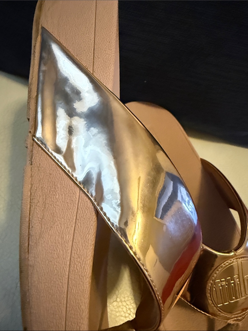 Fitflop Women's Metallic Rose Gold Slide Sandals - Picture 12 of 13